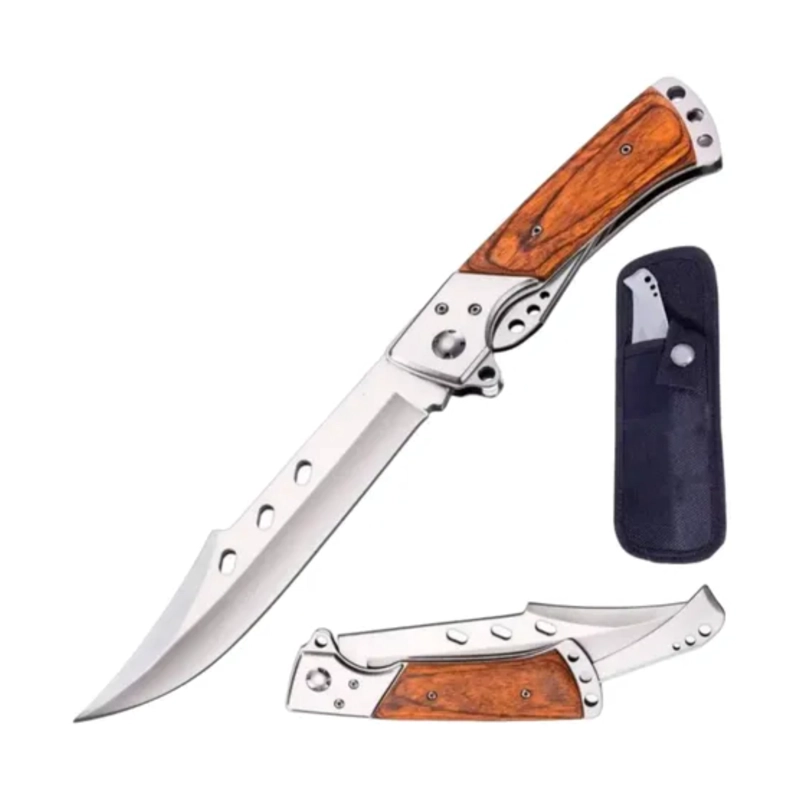 CUCHILLO PLEGABLE ACERO INOXIDABLE MANGO MADERA - 2