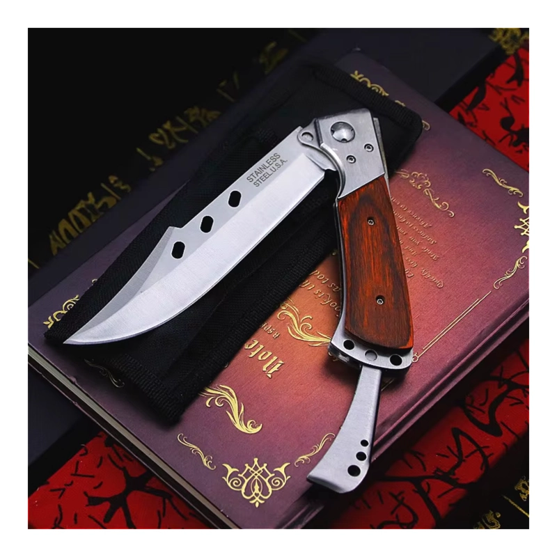 CUCHILLO PLEGABLE ACERO INOXIDABLE MANGO MADERA - 3