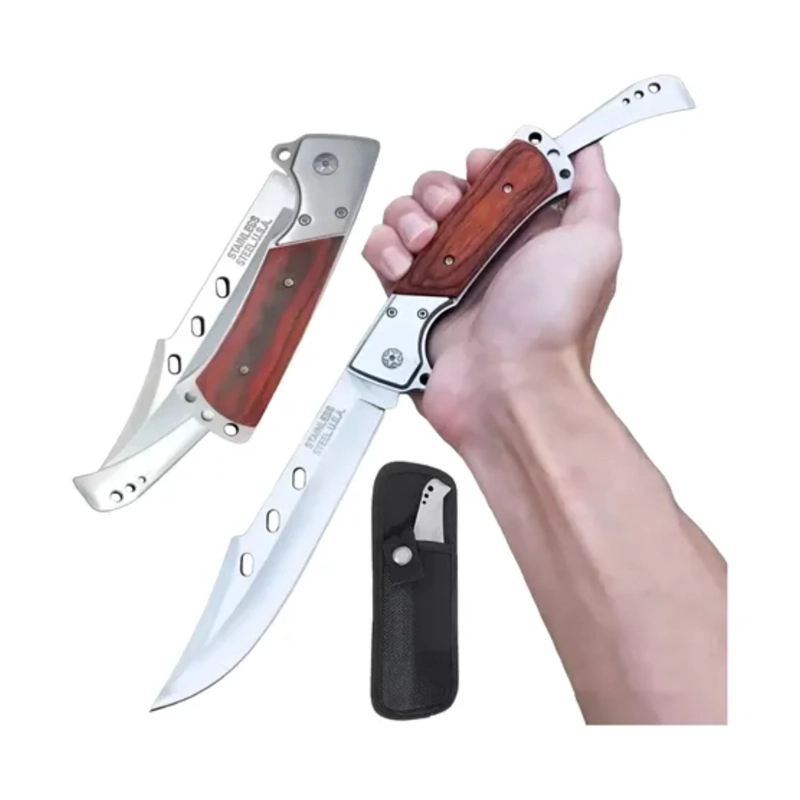 CUCHILLO PLEGABLE ACERO INOXIDABLE MANGO MADERA - 4