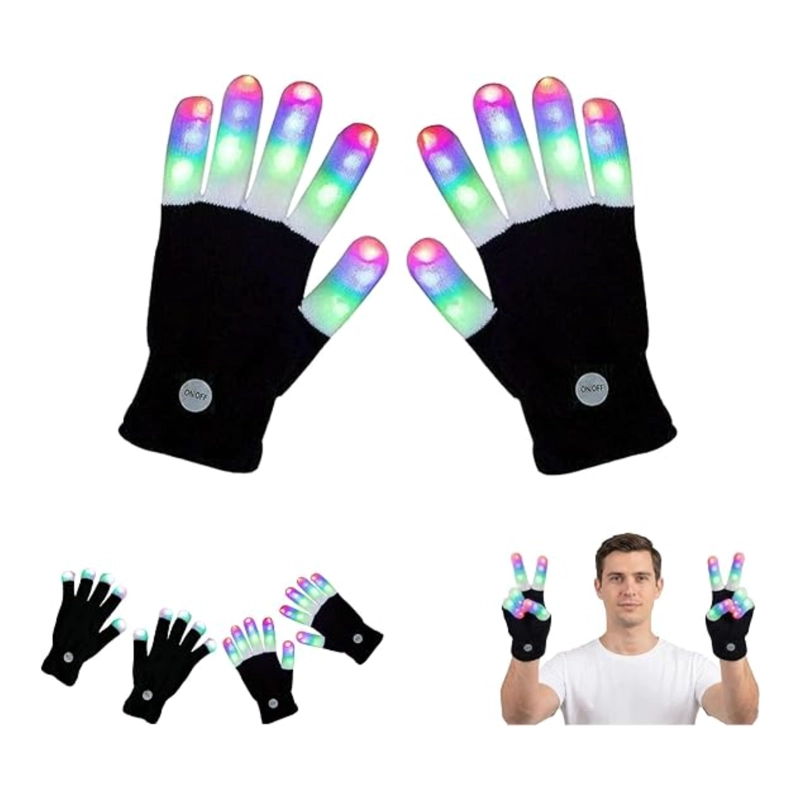 GUANTES LED DEDOS ILUMINADOS RAVE FIESTA - 5