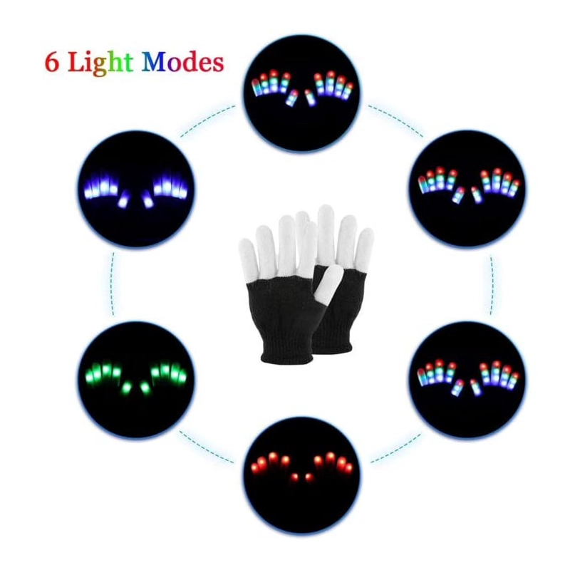 GUANTES LED DEDOS ILUMINADOS RAVE FIESTA - 9