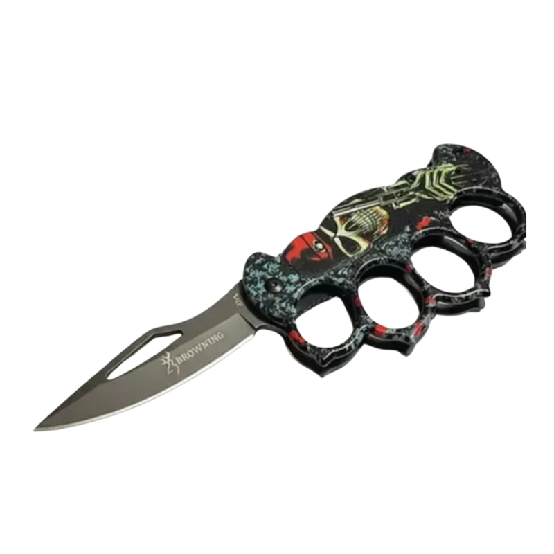 NAVAJA MANOPLA NUDILLO CALAVERA HOJA NEGRA - 4