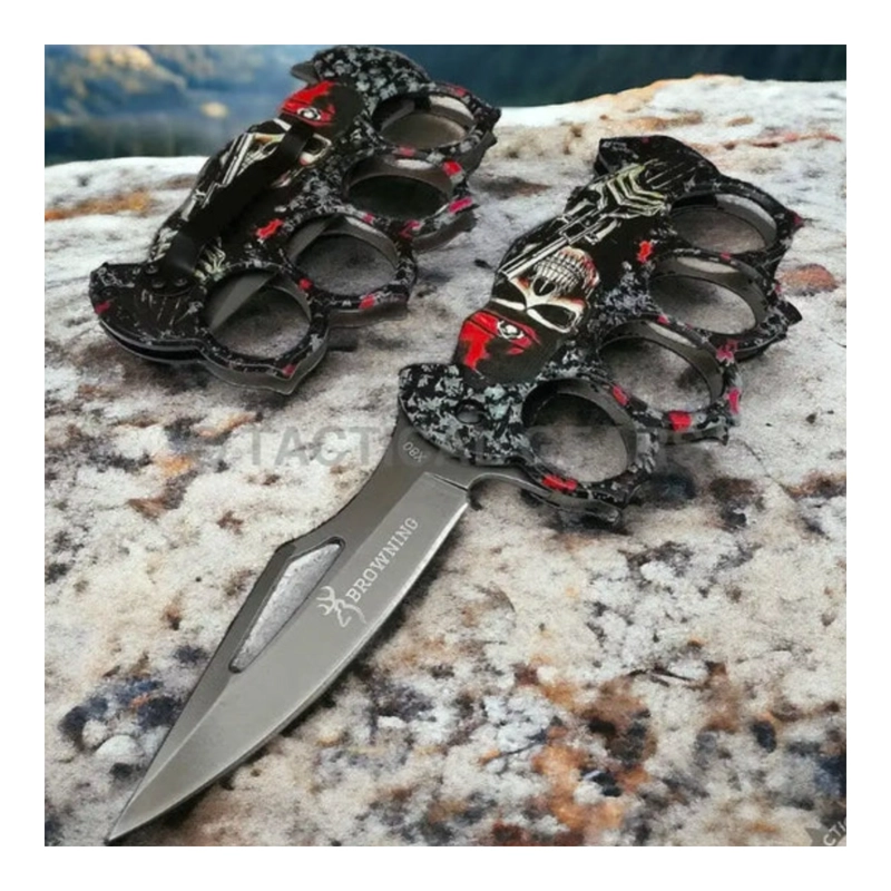 NAVAJA MANOPLA NUDILLO CALAVERA HOJA NEGRA - 6