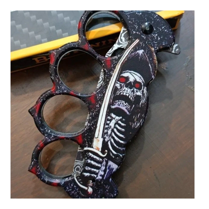 NAVAJA MANOPLA NUDILLO CALAVERA HOJA NEGRA - 7