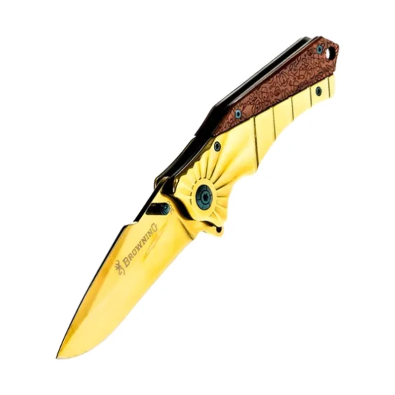 NAVAJA PLEGABLE GOLD TIGER HOJA DORADA MANGO MARRON - 1