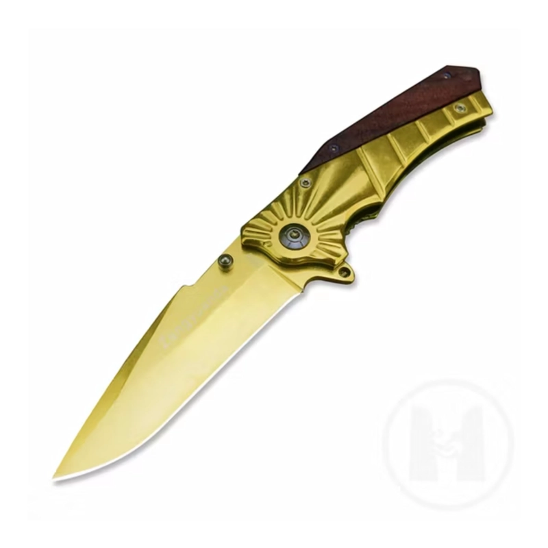NAVAJA PLEGABLE GOLD TIGER HOJA DORADA MANGO MARRON - 2
