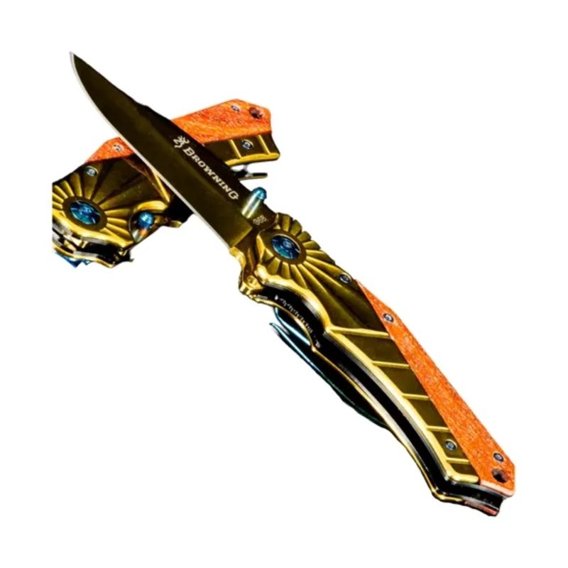 NAVAJA PLEGABLE GOLD TIGER HOJA DORADA MANGO MARRON - 3