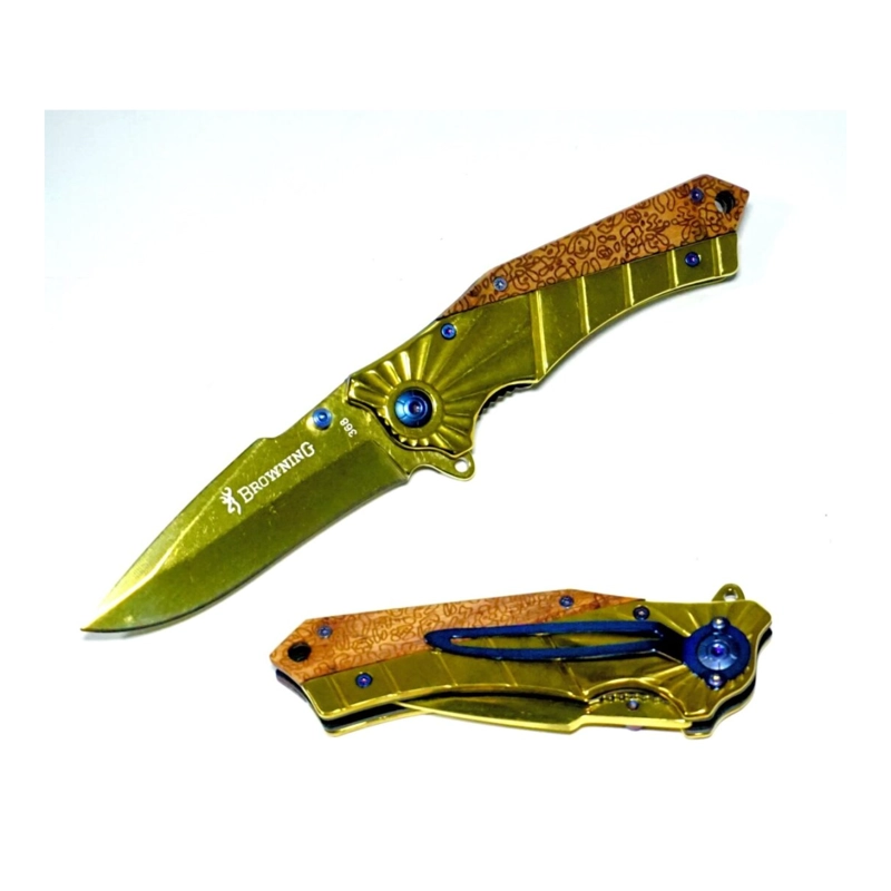 NAVAJA PLEGABLE GOLD TIGER HOJA DORADA MANGO MARRON - 4