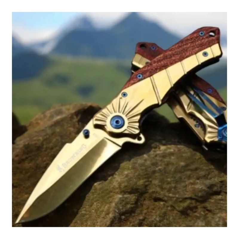 NAVAJA PLEGABLE GOLD TIGER HOJA DORADA MANGO MARRON - 5