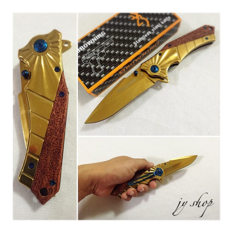 NAVAJA PLEGABLE GOLD TIGER HOJA DORADA MANGO MARRON - 6