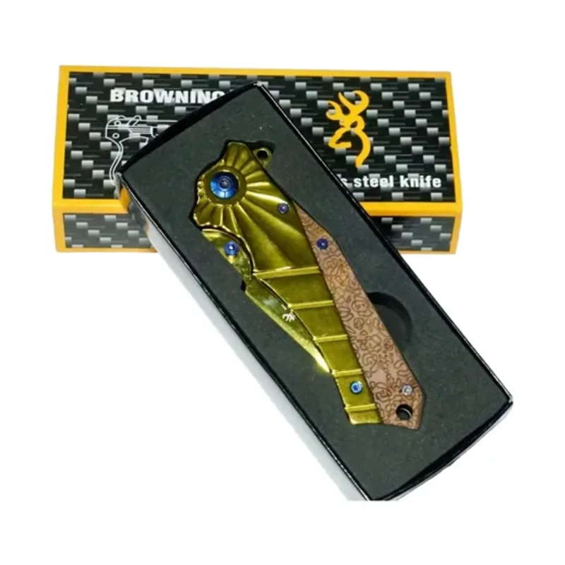 NAVAJA PLEGABLE GOLD TIGER HOJA DORADA MANGO MARRON - 7