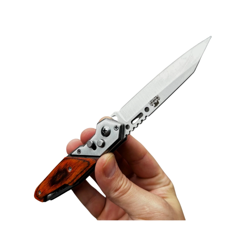 NAVAJA PLEGABLE NOGAL AUTOMATICA ACERO INOXIDABLE - 3