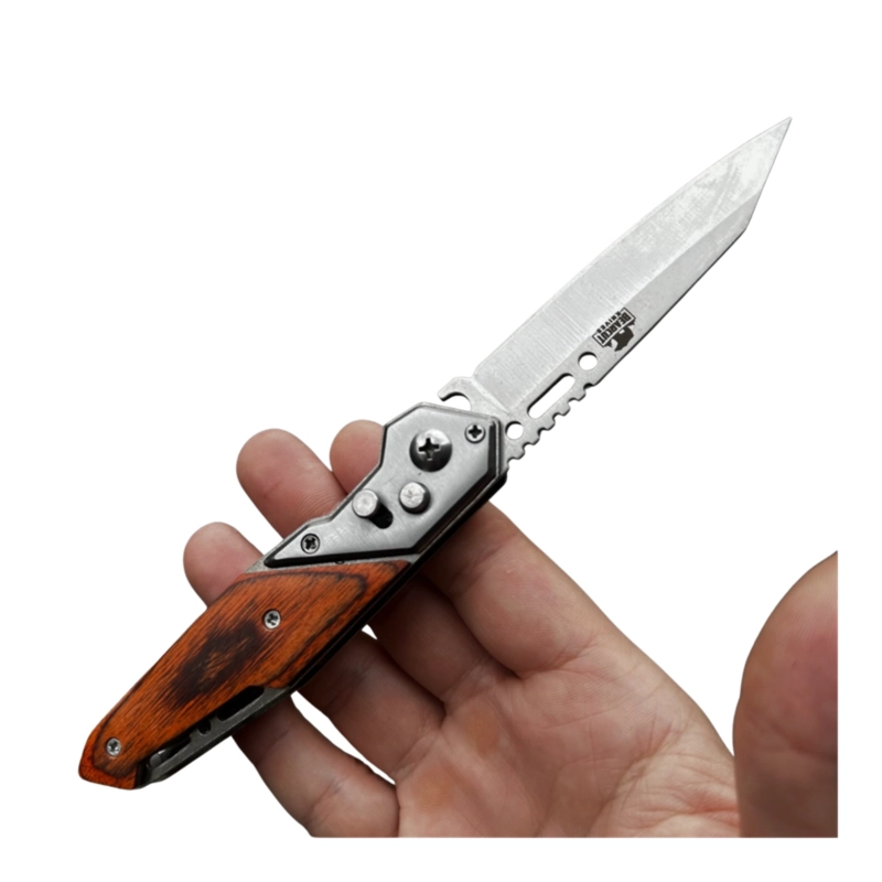NAVAJA PLEGABLE NOGAL AUTOMATICA ACERO INOXIDABLE - 4