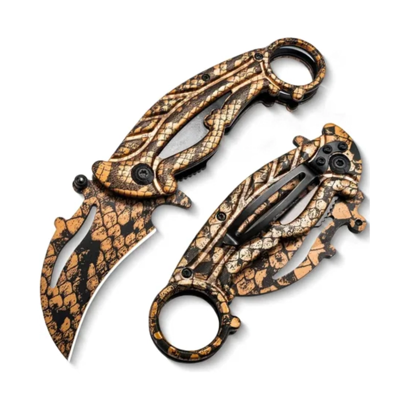 KARAMBIT PATRON SERPIENTE DORADO HOJA CURVA - 1