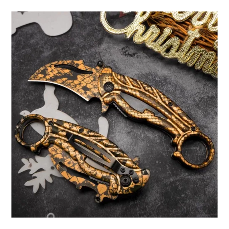 KARAMBIT PATRON SERPIENTE DORADO HOJA CURVA - 6