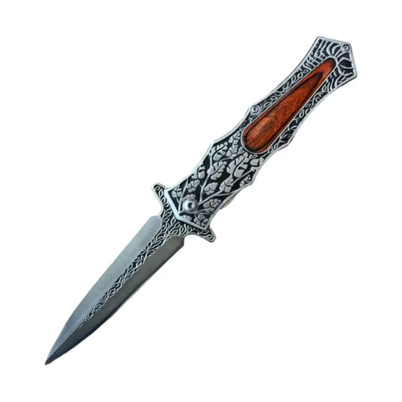 NAVAJA PLEGABLE TEMPLARIO MANGO TALLADO HOJA - 1