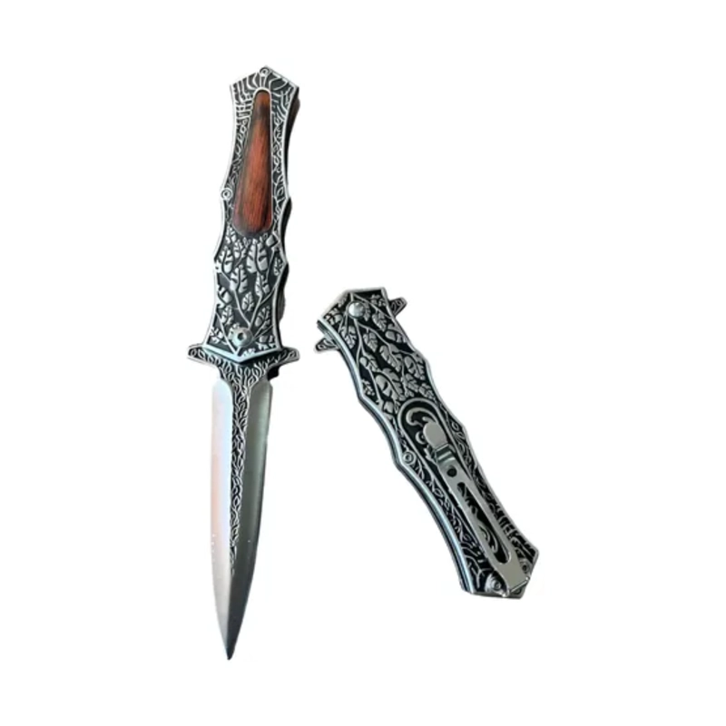 NAVAJA PLEGABLE TEMPLARIO MANGO TALLADO HOJA - 10