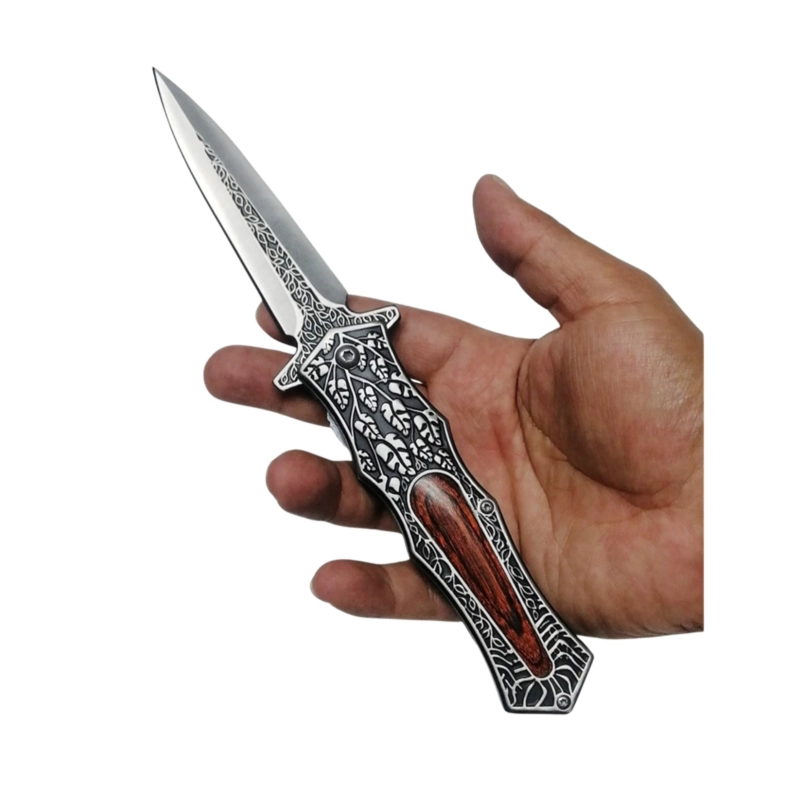 NAVAJA PLEGABLE TEMPLARIO MANGO TALLADO HOJA - 3