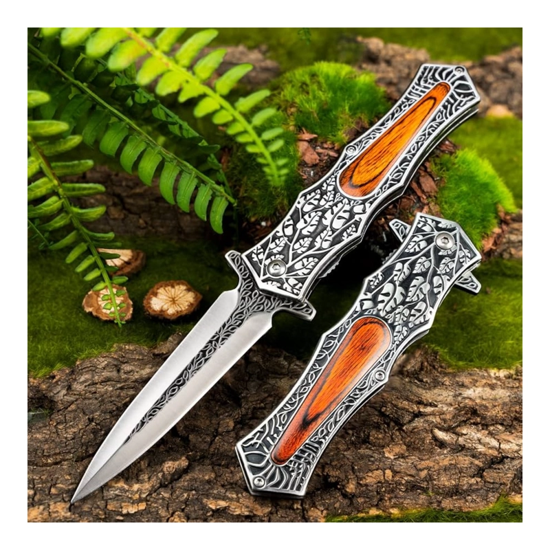 NAVAJA PLEGABLE TEMPLARIO MANGO TALLADO HOJA - 8