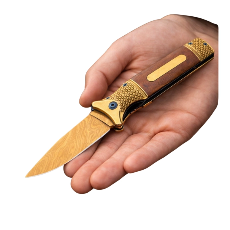 NAVAJA PLEGABLE BOLSILLO DORADO MADERA GOLD SPRING - 1