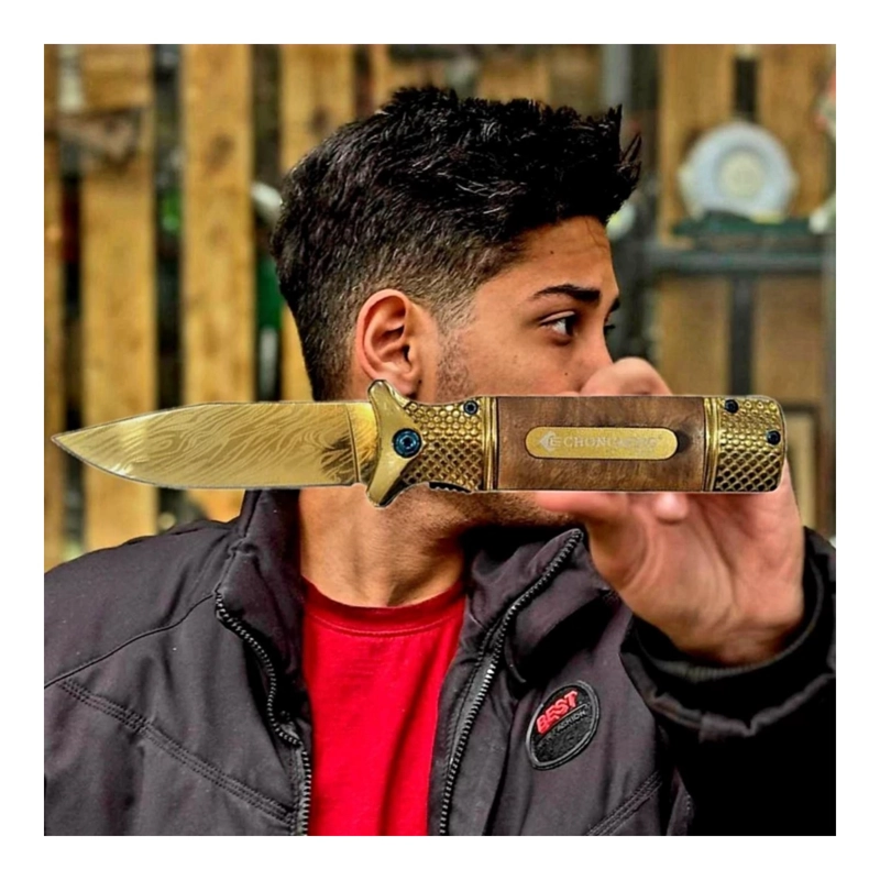 NAVAJA PLEGABLE BOLSILLO DORADO MADERA GOLD SPRING - 9