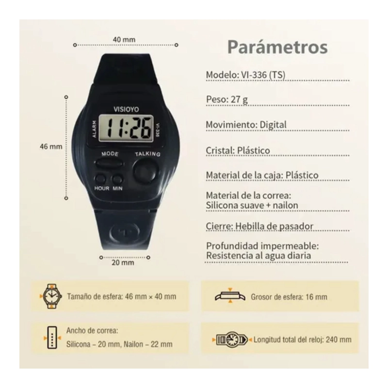 RELOJ DIGITAL CON FUNCION VOZ HABLA EN ESPAÑOL CIEGO - 5