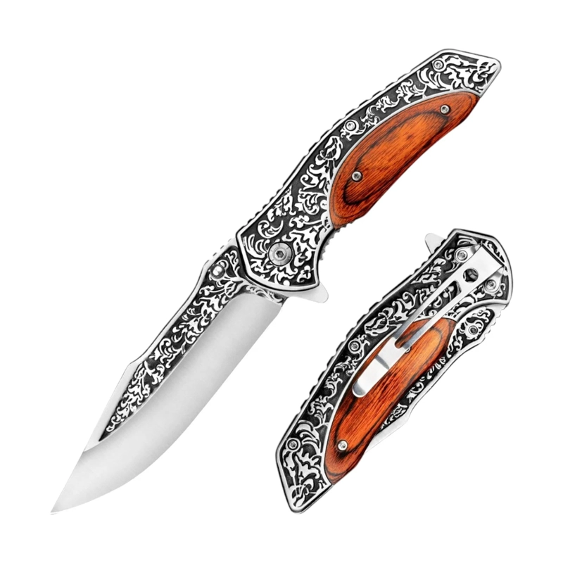 NAVAJA PLEGABLES MADERA GRABADO FLORAL ESPARTACUS - 1