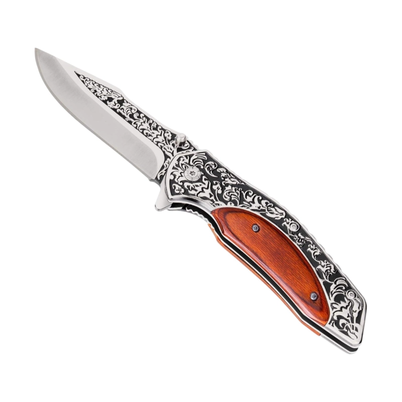 NAVAJA PLEGABLES MADERA GRABADO FLORAL ESPARTACUS - 2