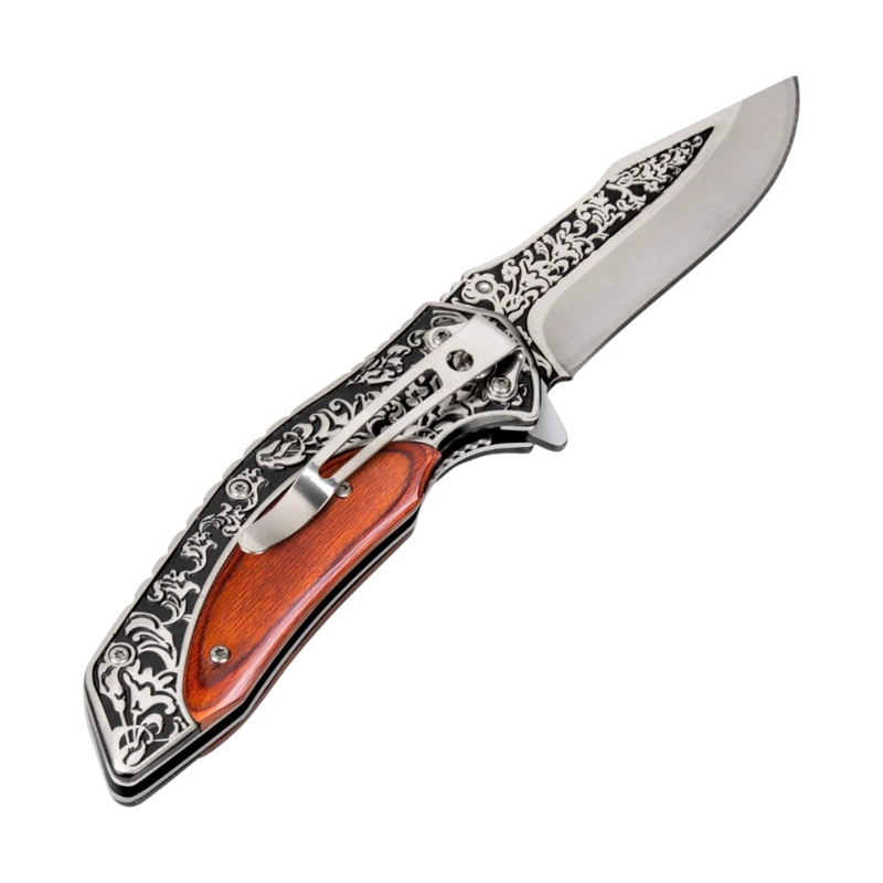 NAVAJA PLEGABLES MADERA GRABADO FLORAL ESPARTACUS - 3