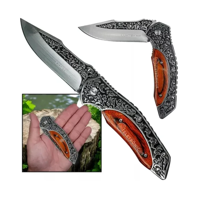 NAVAJA PLEGABLES MADERA GRABADO FLORAL ESPARTACUS - 4