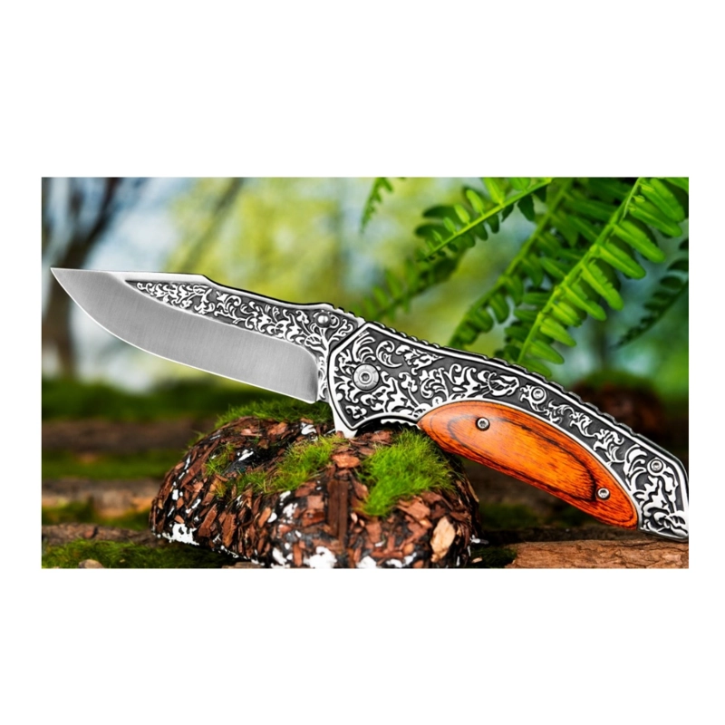 NAVAJA PLEGABLES MADERA GRABADO FLORAL ESPARTACUS - 6