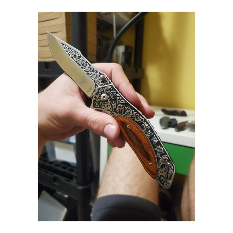 NAVAJA PLEGABLES MADERA GRABADO FLORAL ESPARTACUS - 8