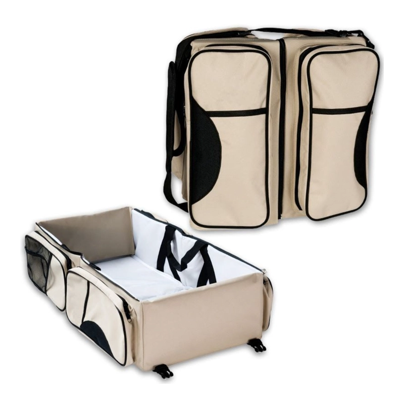 BOLSO PAÑALERA CUNA CAMBIADOR 3EN1 BEBE PORTATIL BEIGE - 2