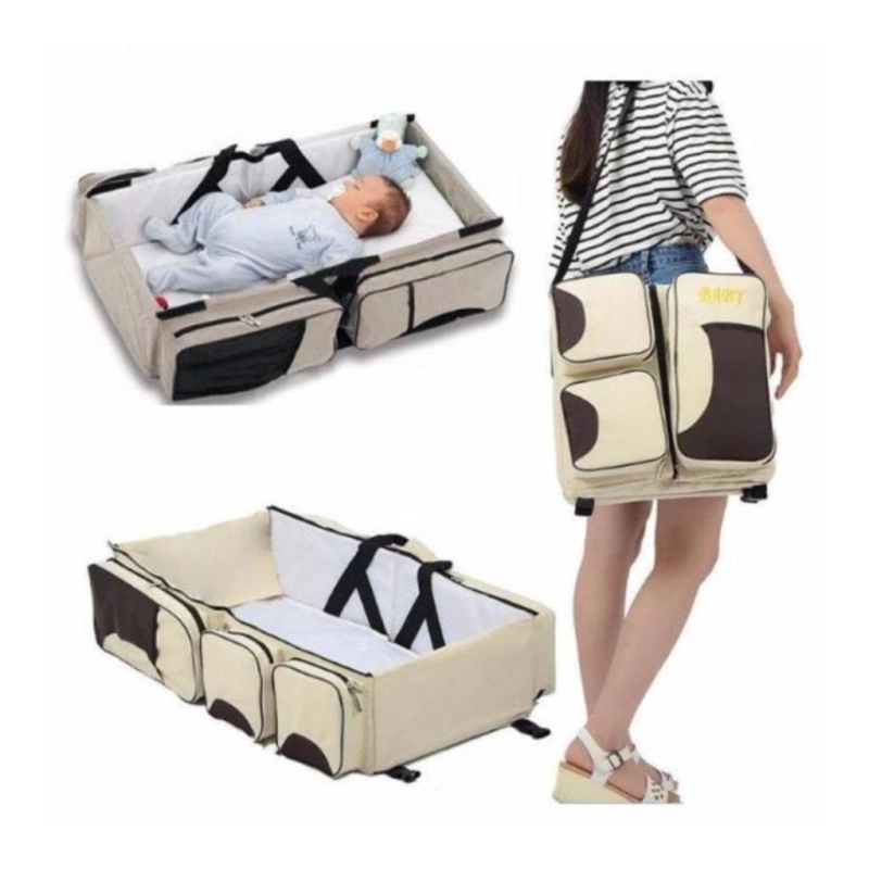 BOLSO PAÑALERA CUNA CAMBIADOR 3EN1 BEBE PORTATIL BEIGE - 4