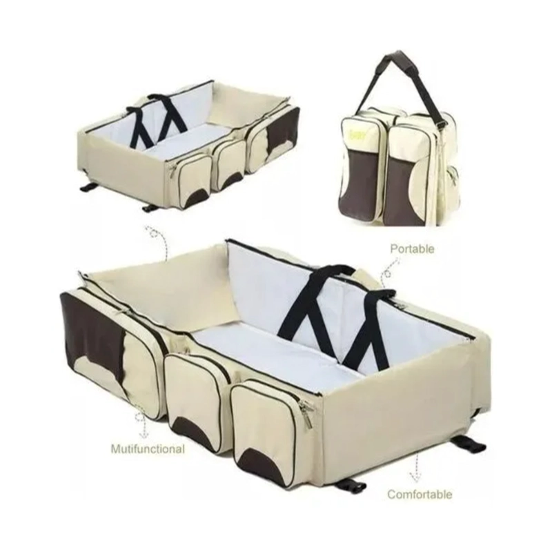 BOLSO PAÑALERA CUNA CAMBIADOR 3EN1 BEBE PORTATIL BEIGE - 5
