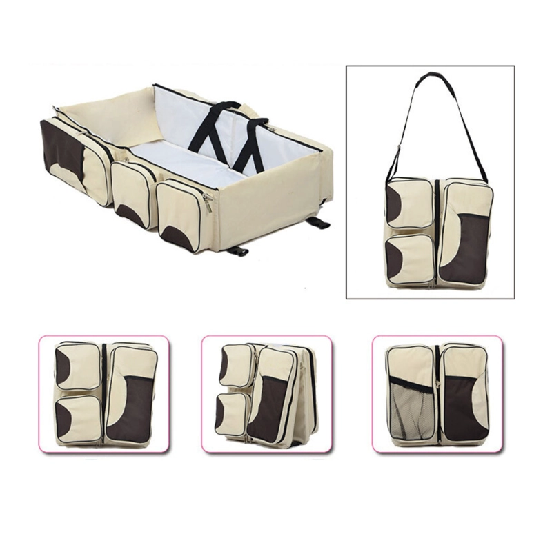 BOLSO PAÑALERA CUNA CAMBIADOR 3EN1 BEBE PORTATIL BEIGE - 6