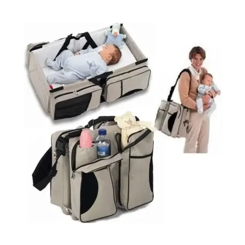 BOLSO PAÑALERA CUNA CAMBIADOR 3EN1 BEBE PORTATIL BEIGE - 7