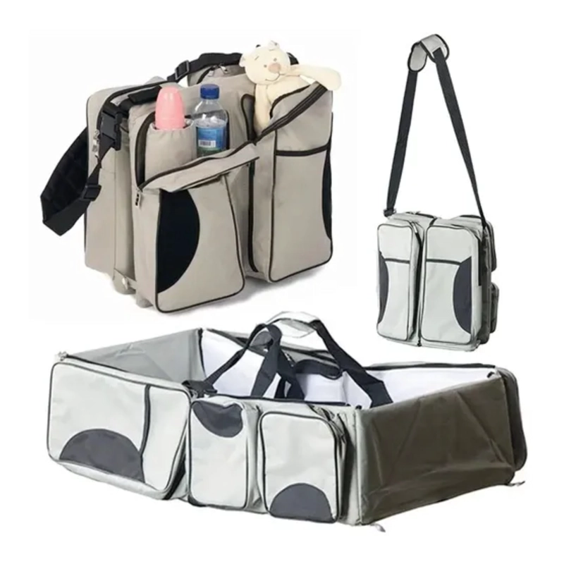 BOLSO PAÑALERA CUNA CAMBIADOR 3EN1 BEBE PORTATIL BEIGE - 9