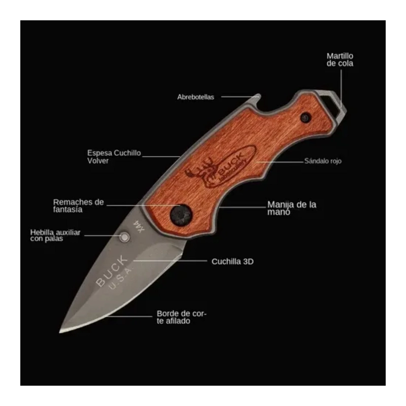 CUCHILLO PLEGABLE BUCK X44 HOJA TITANIO MANGO MADERA - 8