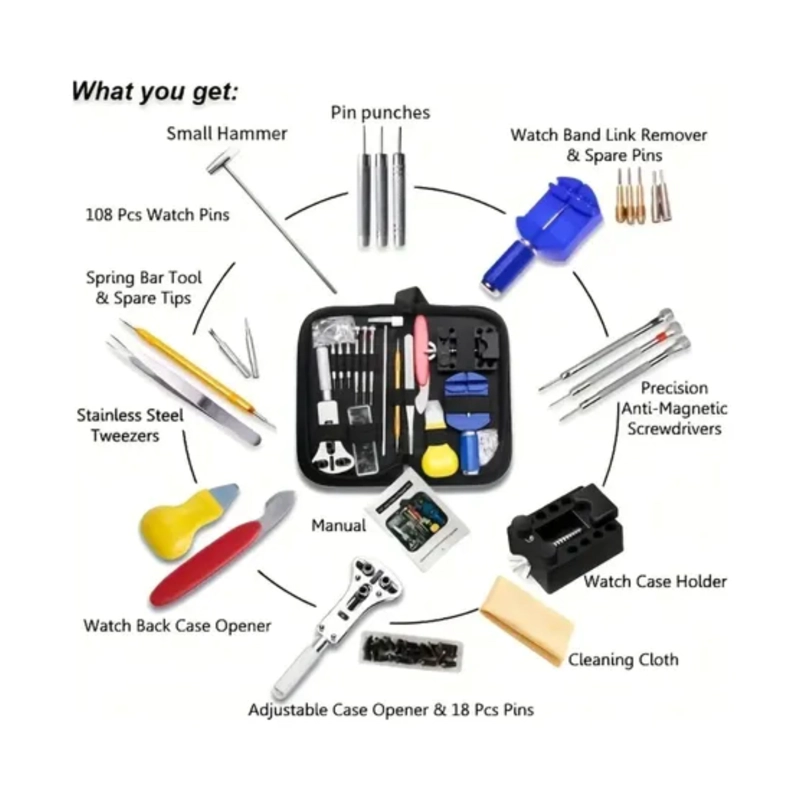 KIT HERRAMIENTAS REPARACION RELOJES PIEZAS - 9