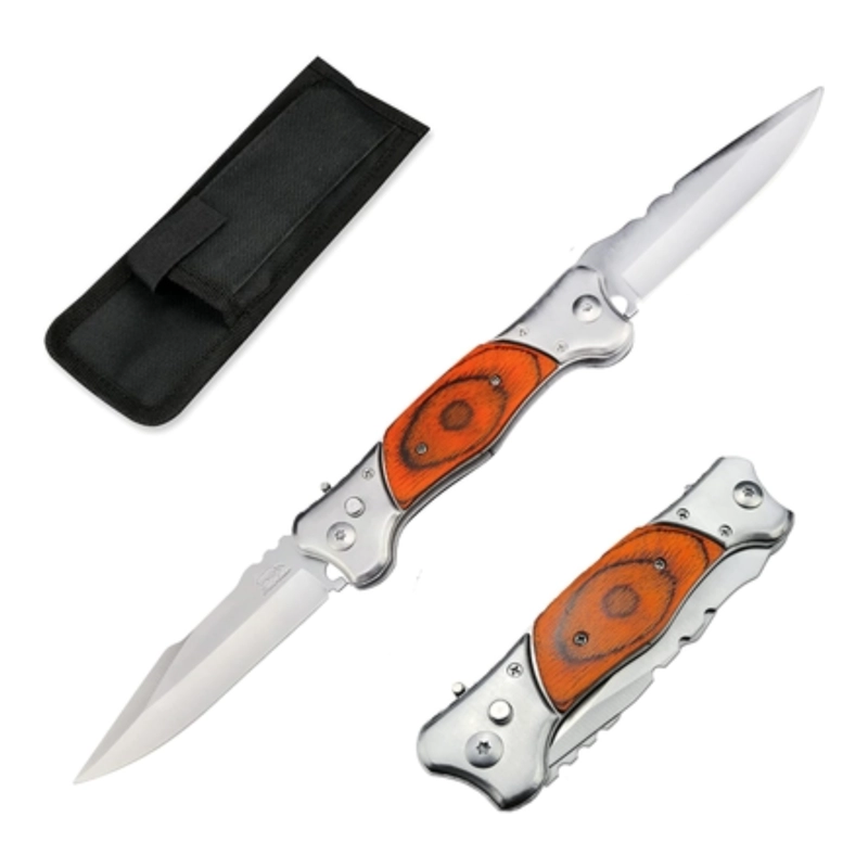 NAVAJA DOBLE PLEGABLE MANGO MADERA AUTOMATICA - 3