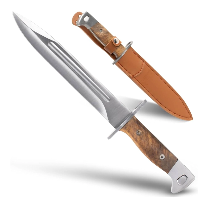 CUCHILLO SUPERVIVENCIA HOJA FIJA MANGO MADERA BAYONETA - 4