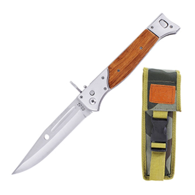 NAVAJA AK47 AUTOMATICO PLEGABLE MANGO MADERA HOJA ACERO - 3