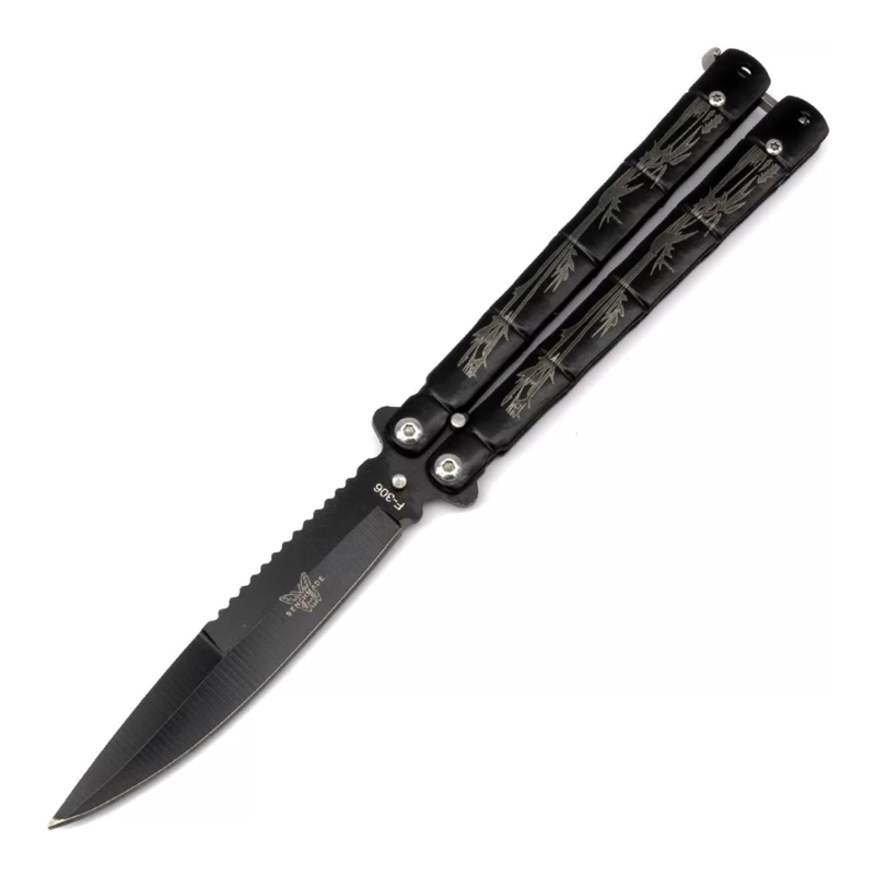 CUCHILLO MARIPOSA NEGRO PLEGABLE BALISONG BAMBU ENTRENAMIENT - 1