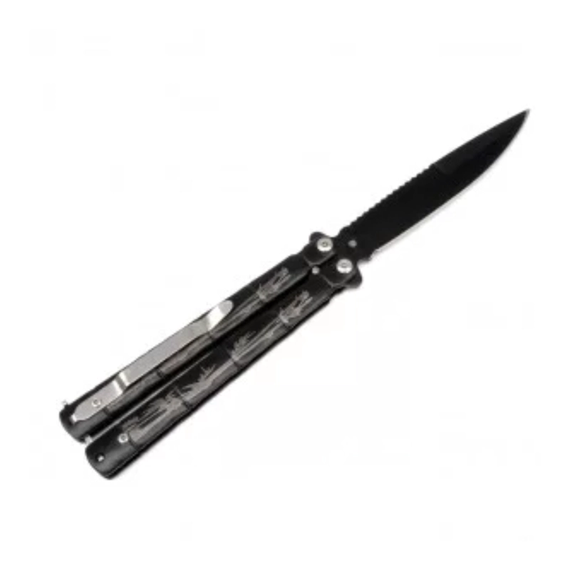 CUCHILLO MARIPOSA NEGRO PLEGABLE BALISONG BAMBU ENTRENAMIENT - 2