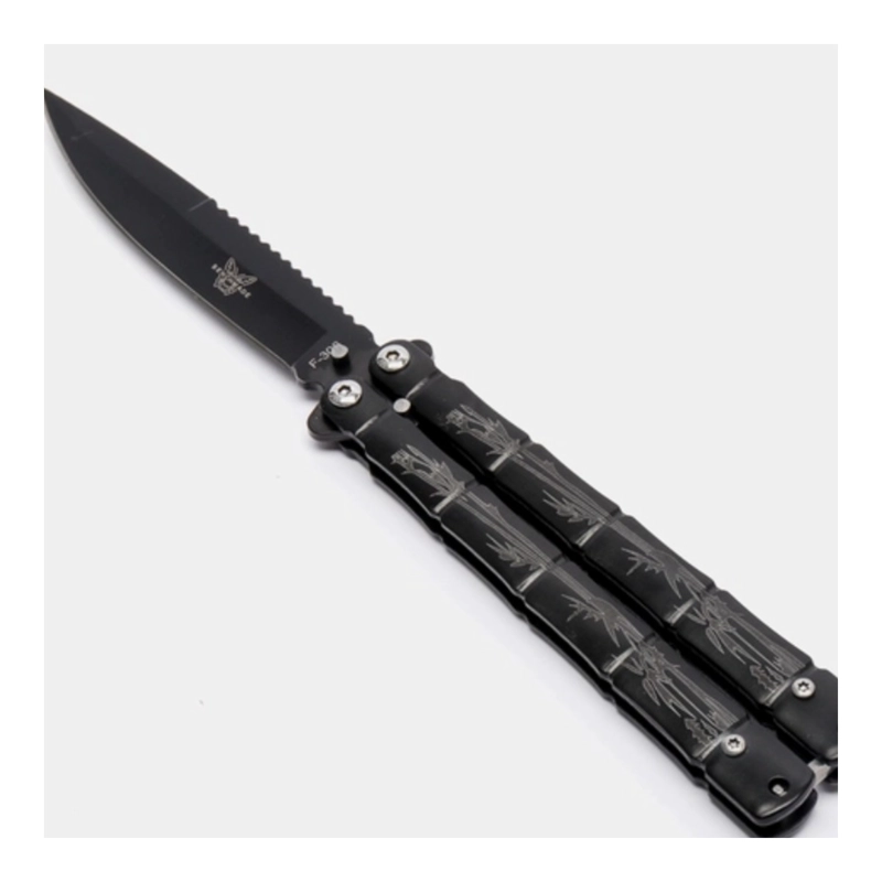 CUCHILLO MARIPOSA NEGRO PLEGABLE BALISONG BAMBU ENTRENAMIENT - 3
