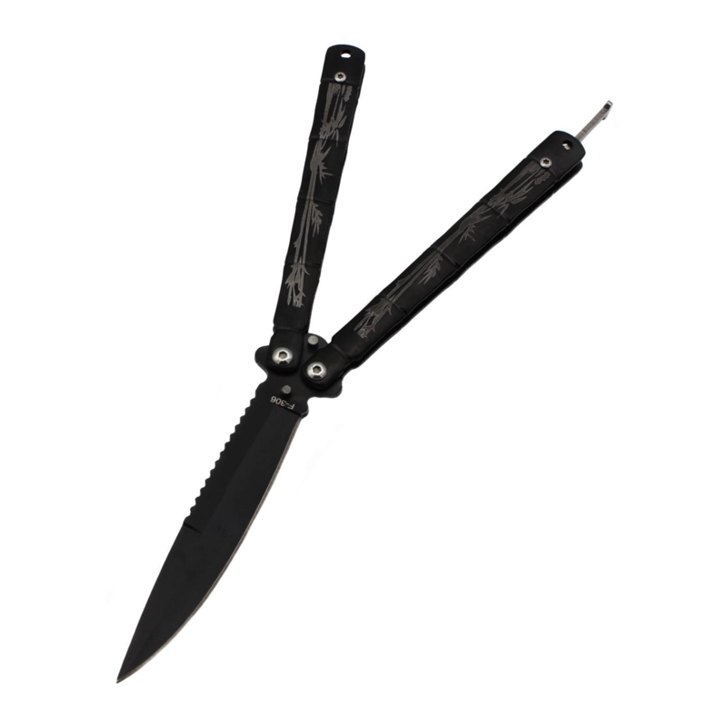 CUCHILLO MARIPOSA NEGRO PLEGABLE BALISONG BAMBU ENTRENAMIENT - 4