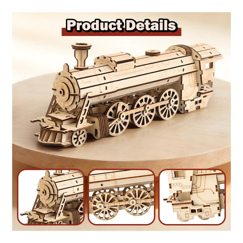 LOCOMOTORA VAPOR MADERA PUZZLE 3D DIY TREN - 4