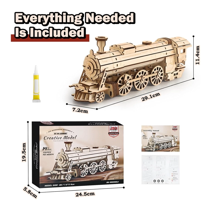 LOCOMOTORA VAPOR MADERA PUZZLE 3D DIY TREN - 6