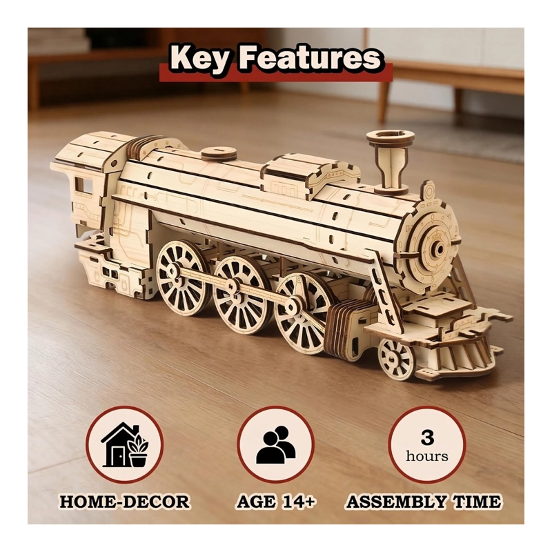 LOCOMOTORA VAPOR MADERA PUZZLE 3D DIY TREN - 7